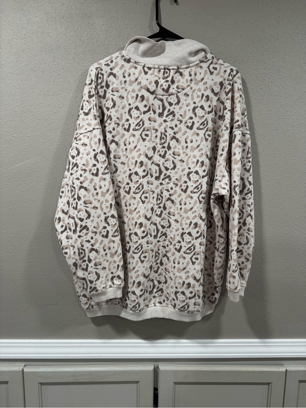 Aerie Women's Half-Zip Leopard Print Pullover Sweater - Cream Taupe - Picture 3 of 3